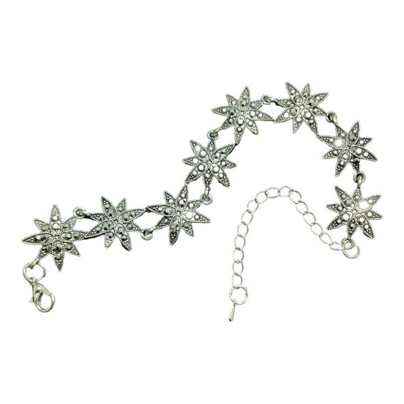Marcasite Silver Tone Art Deco Star Shaped Link Bracelet EUC - Picture 5 of 8